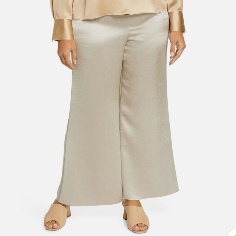 Vince Tan Oat Wide Leg Satin‎ Professional Workwear Pant Women's Plus 22